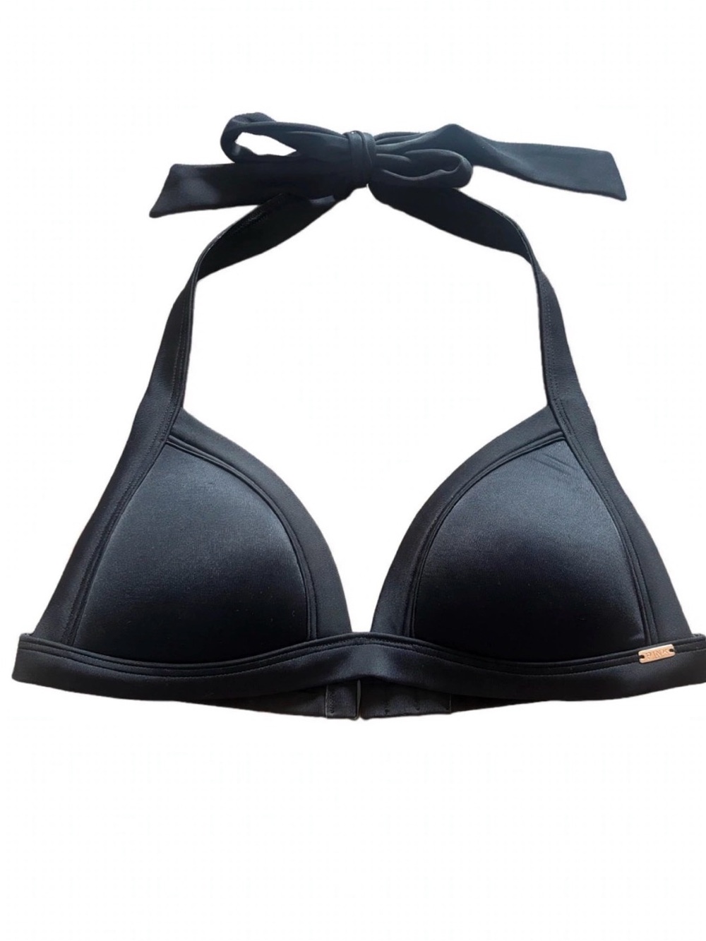 Victoria's Secret PINK Halter Bikini Top XS Black Triangle Molded Cup Swim Top